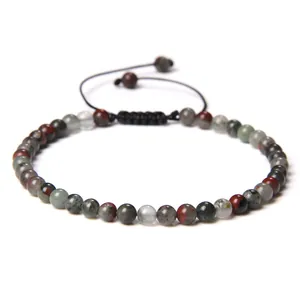 Handmade 4mm multicolor natural stone bead bracelet with adjustable braided black cord