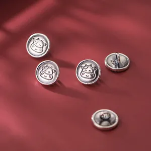 Ciondolo Bottone a Forma di Testa di Mucca in Argento Sterling 925 Finitura Opaca Accessori per Creazione Gioielli Fai da Te Connettore Bracciale