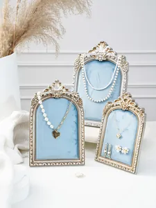 Vintage resin photo frame jewelry display stands with blue velvet for necklaces earrings