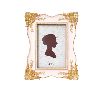 Eleganter französischer Fotorahmen 10x15 cm in Rosa und Gold mit echtem Blumenrelief