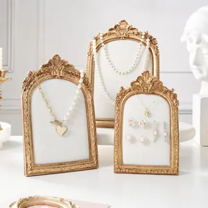 European Retro Baroque Relief Resin Photo Frame Jewelry Display Stand Velvet Inner Lining Earring Necklace Holder Organizer Board Desktop Storage Home Decor Photography Props