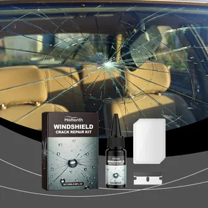 Professional windshield crack repair kit with 20ml resin liquid, curing films, and scraper tool