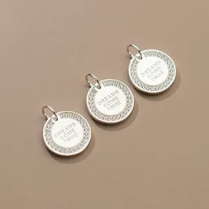 S925 sterling silver micro-set round pendant charm with Dreams Come True engraving for DIY