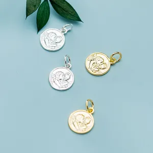 925 Sterling Silver Vintage Angel Portrait Round Disc Pendant Charm Electroplated Gold Silver Embossed Medallion Handmade DIY Jewelry Making Findings Components