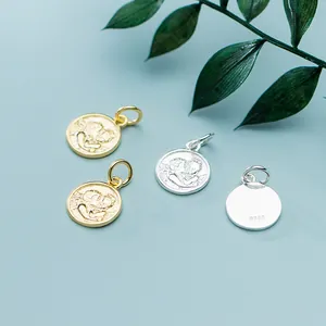 S925 Sterling Silver Portrait Round Coin Pendant DIY Jewelry Charm Main View Display