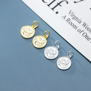 S925 silver gold-plated portrait round coin pendant charm for DIY handmade jewelry.