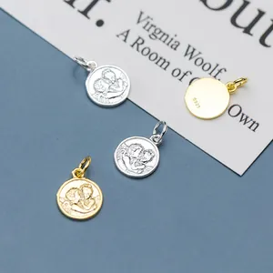 S925 sterling silver gold-plated angel portrait round pendant DIY handmade jewelry charm