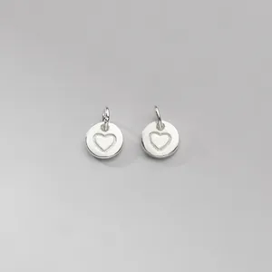 925 Sterling Silver Vintage Thai Silver Heart Pattern Round Disc Charm Pendant Connection Loop DIY Bracelet Jewelry Making Material Findings Accessories