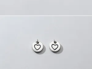 S925 Sterling Silver Vintage Heart Charm Pendant DIY Bracelet Jewelry Making Accessory