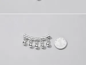 S925 sterling silver curved tube pendant with 5 hanging balls for DIY jewelry