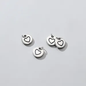S925 silver retro heart round disc charm pendant diy bracelet jewelry accessory main view