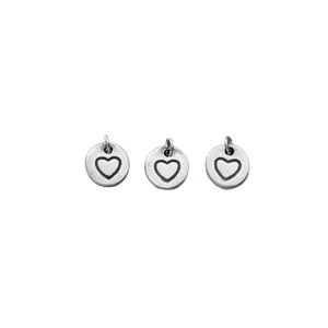 S925 sterling silver vintage Thai silver heart round coin pendant DIY jewelry making