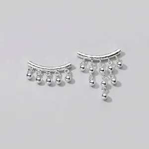 S925 sterling silver curved bar pendant with dangling ball charms for DIY jewelry
