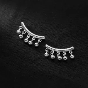 Unique S925 sterling silver curved tube pendants with 6mm ball dangles for DIY