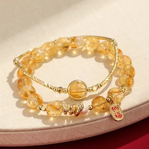 Elegant citrine beaded bracelet set with gold snake charm and pearl detail for women jewelry
