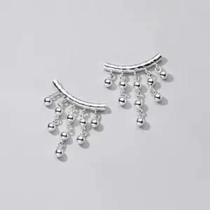 S925 sterling silver curved tube with 6mm dangling beads for DIY jewelry making pendants.