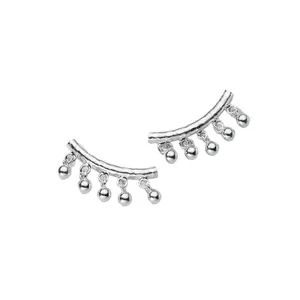 S925 sterling silver curved tube pendant with 6mm dangling beads for DIY jewelry