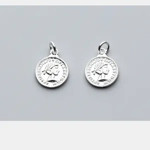 Pair of vintage S925 sterling silver Queen Elizabeth coin charms for DIY jewelry making