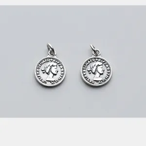 Vintage S925 sterling silver Queen Elizabeth coin pendant charms for DIY jewelry