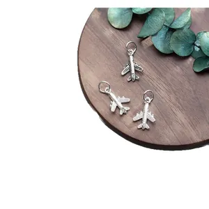Abalorios de avión de plata de ley S925 vintage para pulseras y joyería DIY