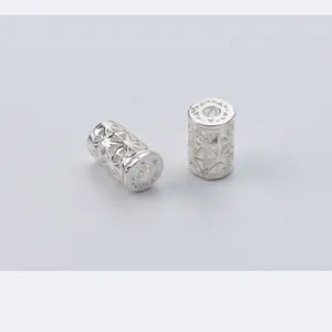 Lot de deux perles d'espacement cylindriques creuses en argent S925 pour création de bijoux DIY