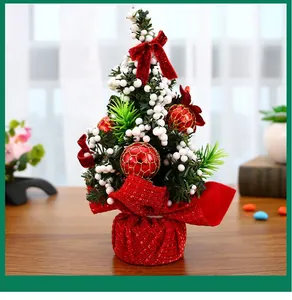 20cm künstlicher Mini-Weihnachtsbaum als Tischdeko mit roten Schleifen und weißen Beeren