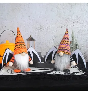 Halloween bat winged gnomes plush faceless dolls with knitted hats and white beards