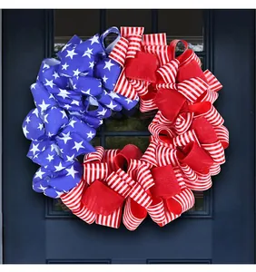 Patriottische USA Onafhankelijkheidsdag krans met sterren en strepen vlag lint decoratie