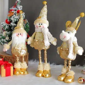 Poupées de Noël Rétractables Or Père Noël Bonhomme de Neige Renne Debout Ornements en Peluche Pailletés pour Décoration de Noël