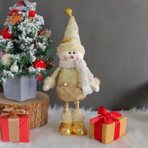 Figurine de bonhomme de neige de Noël dorée debout avec écharpe pour décoration festive