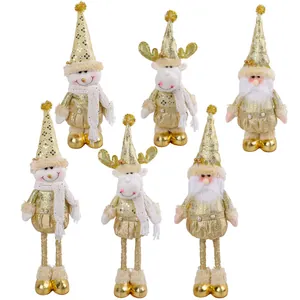 Figurines de Noël télescopiques dorées avec Père Noël, bonhomme de neige et renne