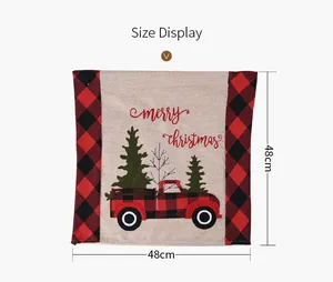 Detailed size display of a 48x48cm Christmas chair cover with red truck design.