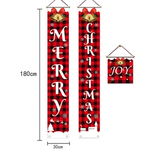 Bannières de Noël à carreaux rouges et noirs avec texte Merry Christmas Joy