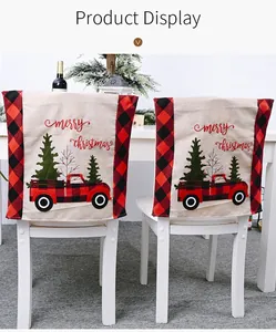 Festive Christmas chair covers with vintage red truck design and buffalo plaid borders