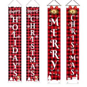 Ensemble de bannières de Noël à carreaux rouges et noirs avec texte Merry Christmas