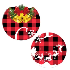 Dessous de verre pour voiture motif écossais de Noël avec des cloches et des rennes
