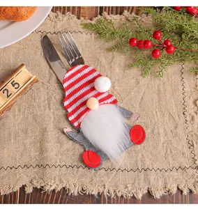 Cute Christmas gnome felt cutlery holder bag for festive party table decoration and setting