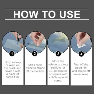 Step-by-step usage instructions for windshield crack and scratch repair resin kit