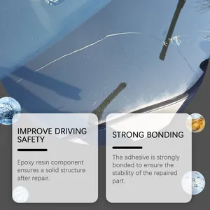 Windshield crack repair kit features highlighting improved driving safety and strong bonding.