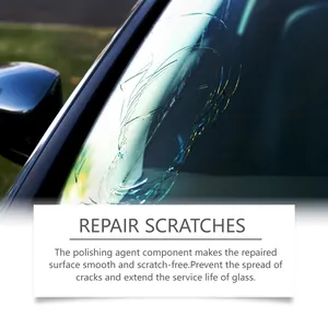 Detailed view of windshield scratches being repaired with specialized polishing agent.