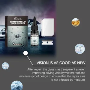 Professional windshield crack repair kit with liquid resin, scraper, and curing films
