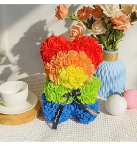 Rainbow rose bear doll made of artificial PE foam, creative Valentine's Day gift for her.
