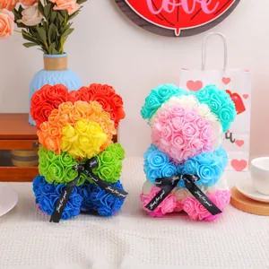Colorful PE foam rose bear dolls with Just for you ribbon for Valentine's Day gift