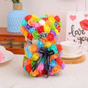 Rainbow PE foam rose bear doll for Valentine's Day gift decoration