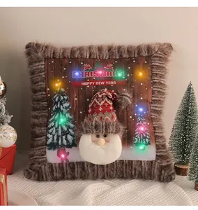 Luminous Christmas Santa Claus plush pillowcase with multi-color LED lights decoration