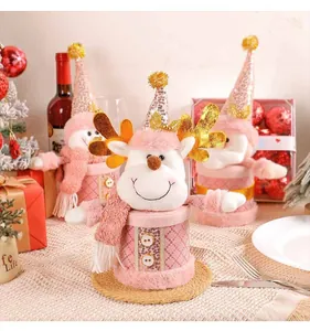 Barattoli di caramelle natalizie in peluche rosa con pupazzo di neve e renna per regali