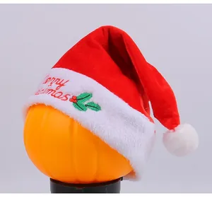 Adult velvet Christmas hat with Merry Christmas embroidery and red pom-pom