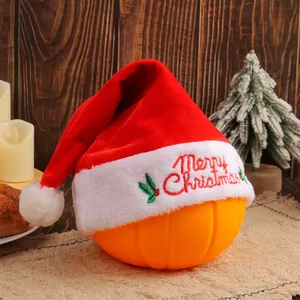 Thickened red velvet Christmas Santa hat with Merry Christmas embroidery and plush white trim
