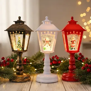 Lot décoratif de trois lanternes de Noël festives avec Père Noël et bonhomme de neige