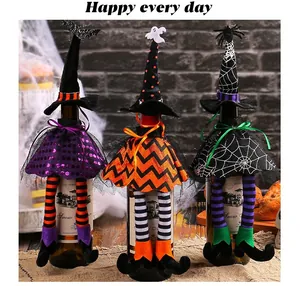 Halloween witch hat and long-legged wine bottle cover set for festive table decor